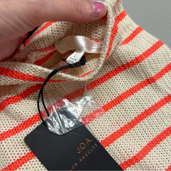 J.O.A. Knit 2 Piece Crop Top & Skirt Set Cream Orange Strip Size Large NWT - Picture 5 of 13